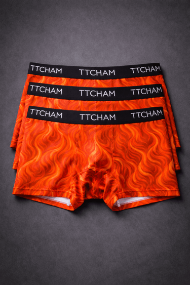 Drei TTCHAM ARDEUR ROUGE Boxershorts mit Flammenmuster, Herren Unterwäsche im 3er-Pack, bequem und stylisch.