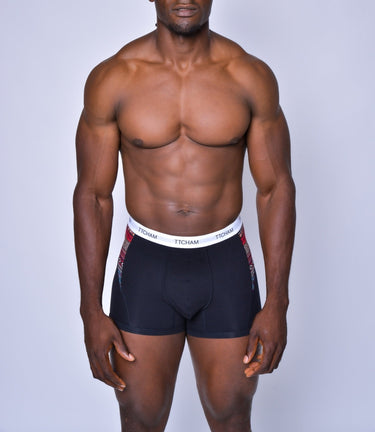 Drei TTCHAM Herren-Boxershorts mit buntem Afro-Print aus Baumwolle, bequemes Unterwäsche-Set im urbanen Design.