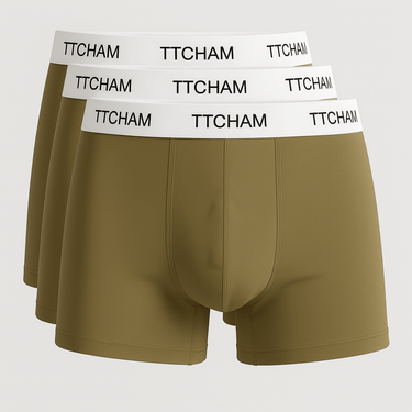 Drei blaue Herren-Boxershorts aus Baumwolle von TTCHAM, bequem und täglich tragbar, in solider Farbe.
