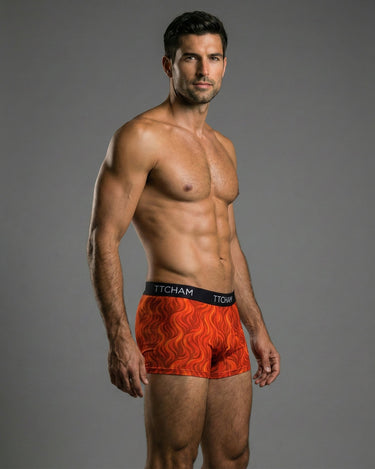 Drei TTCHAM ARDEUR ROUGE Boxershorts mit Flammenmuster, Herren Unterwäsche im 3er-Pack, bequem und stylish.