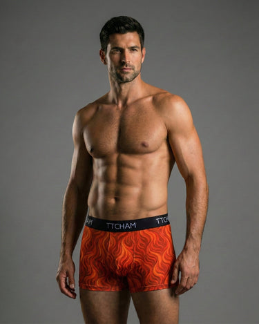 Drei TTCHAM ARDEUR ROUGE Boxershorts mit Flammenmuster, Herren Unterwäsche, bequem und stylish im 3er-Pack.